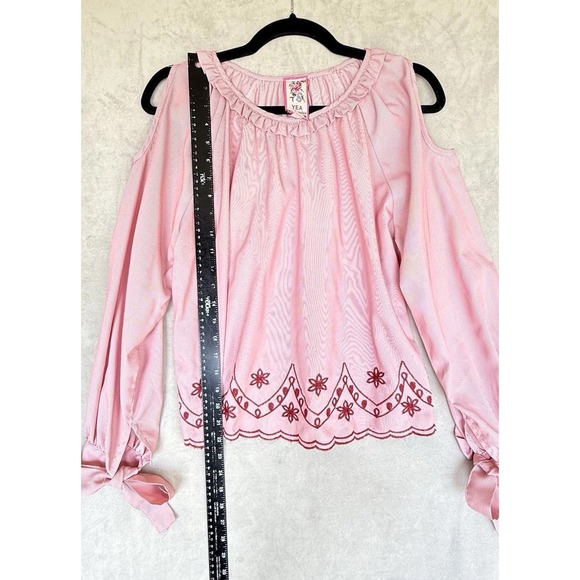 Yea Los Angeles Shirt Womens Small Red White Striped‎ Bows Boho Coquette Ruffles - Picture 5 of 8